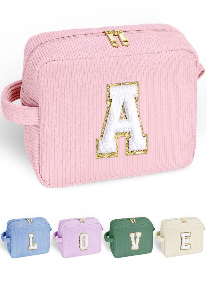 YOOLIFE Valentines Day Gifts for Teen Girls Kid - 4 5 6 7 8 9 10 11 12 Year Old Girl Birthday Gift | Monogram Cute Makeup Bag, Teen Girl Gifts for Daughter, Gift for Women Her Girls Pink Letter A - Image 1